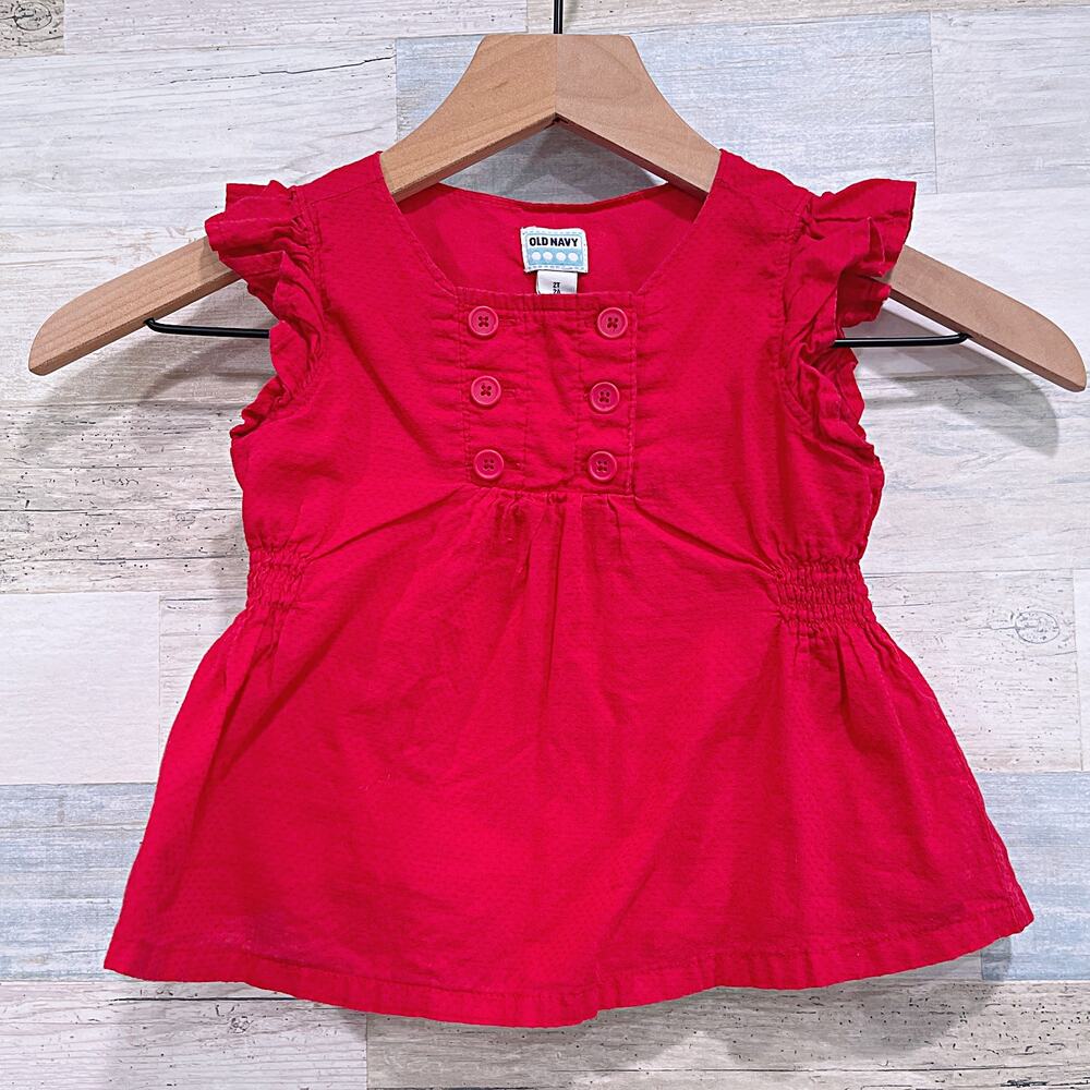 Old Navy Ruffle Sleeve Peplum Blouse Red Cotton Casual Toddler Girl 2T